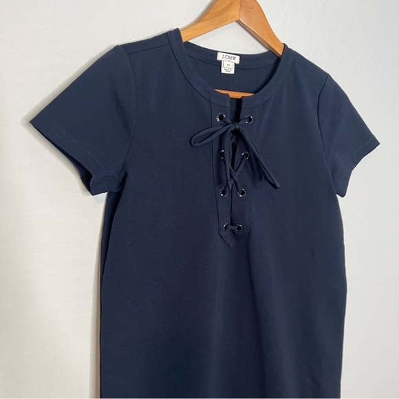 J. Crew Navy Blue Cotton-Blend Nautical-Style Lace-Up Knit Dress. Size XS. - Picture 4 of 10